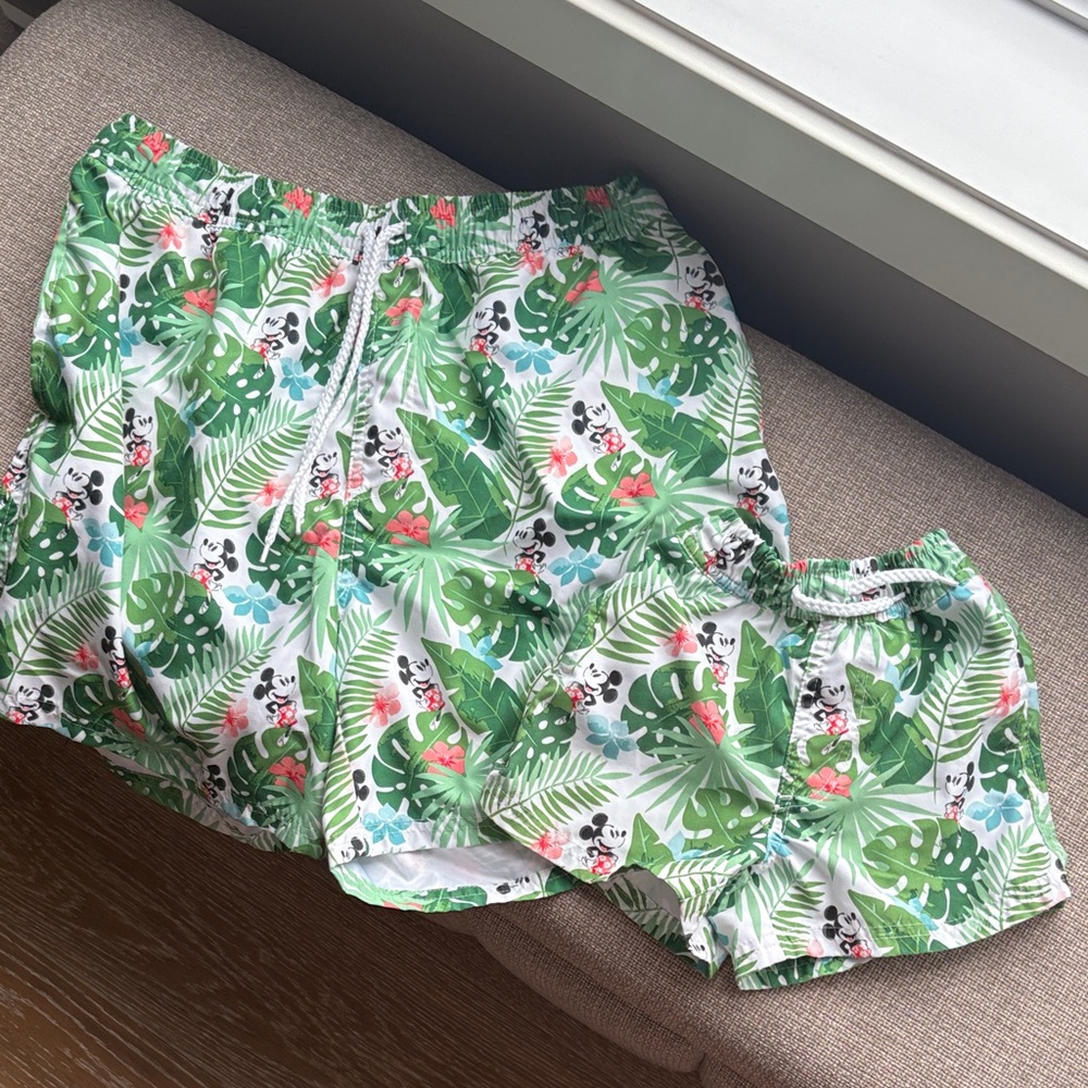 Disney Green and Pink Leaf Print swim Shorts - matching set
